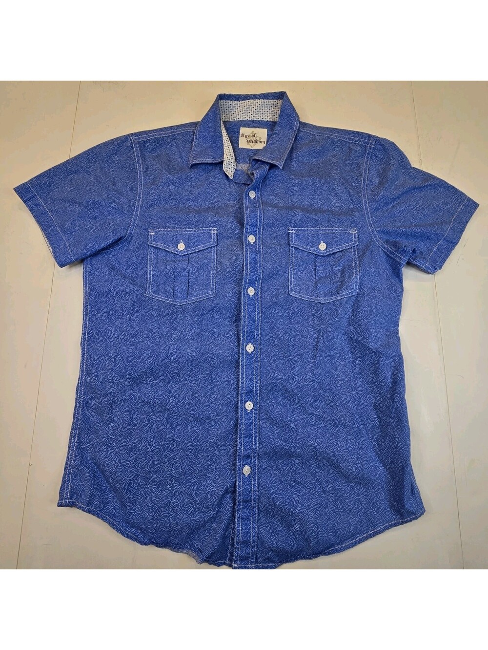Age of Wisdom Men's Woven Modal Blue/White Short Sleeve Shirt Size Medium
